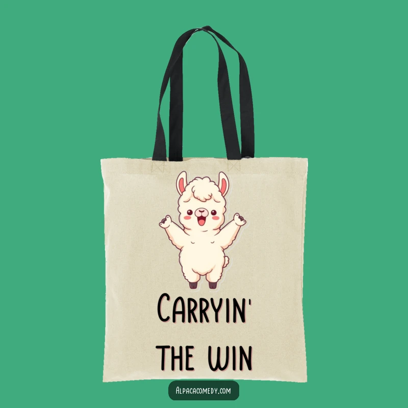 Funny Cheering Alpaca Tote Bag - Enthusiastic Llama Carryall
