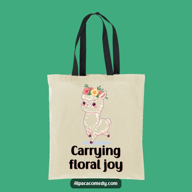 Funny Alpaca Flower Crown Tote Bag, Cheerful Prancing Alpaca Shopping Bag Gift
