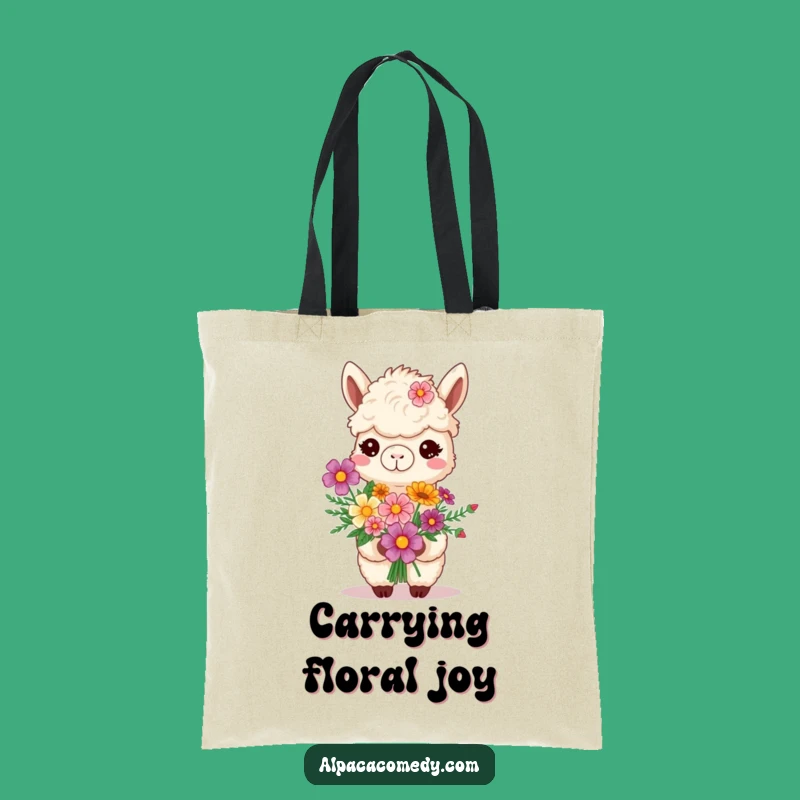 Funny Smiling Alpaca Tote Bag - Flower Bouquet Carry-All
