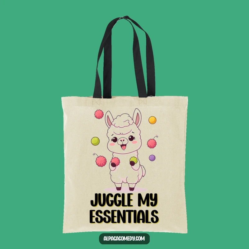 Funny Juggling Alpaca Tote Bag: Giggling Character, Colorful Pompoms, Practical Gift