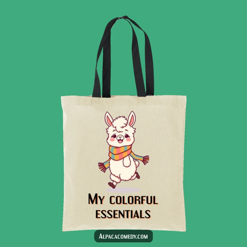 Funny Skipping Alpaca Tote Bag: Playful Character, Colorful Scarf, Practical Gift